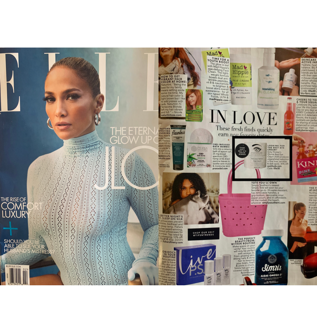Elle Magazine mentions NoCrowZ Retinol voted best Eye Cream 2020!