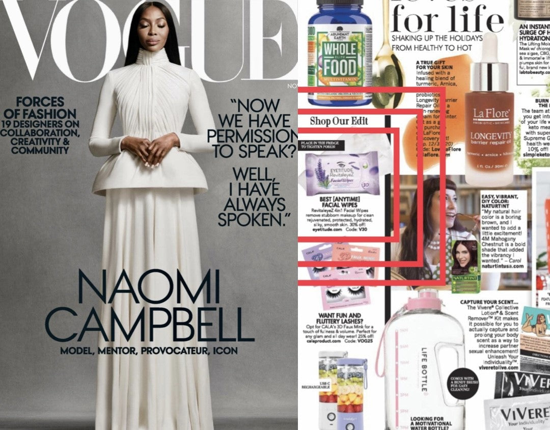 Eyetitude 4in1 Facial Wipes featured in Vogue Magazine