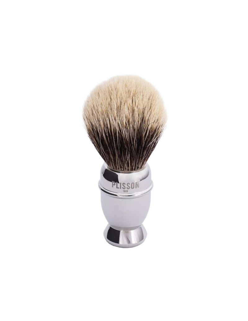 Plisson 1808 Antique Brass Handle & European Grey Genuine Badger Shaving Brush