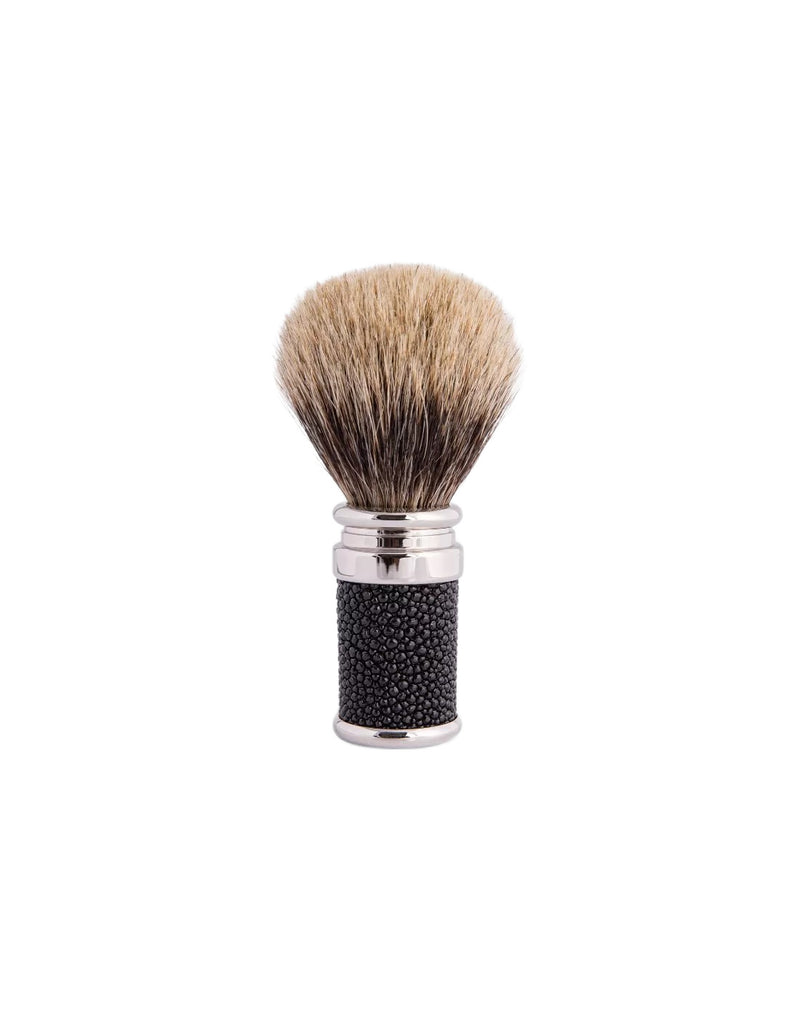 Plisson 1808 Joris Black Stingray and Palladium Shaving Brush with European Grey Bristles