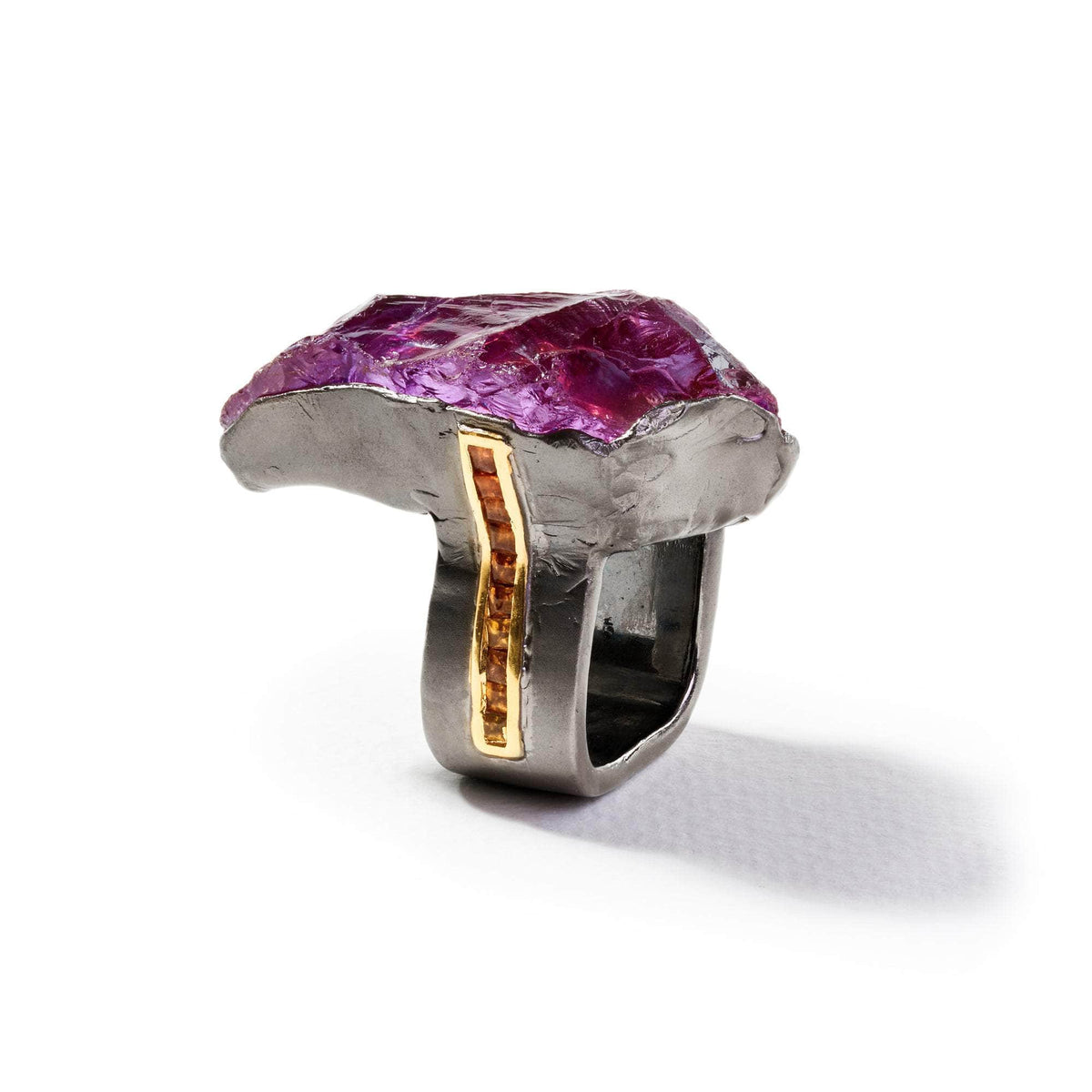 German Kabirski Nyxo Rough Amethyst and Orange Sapphire Ring