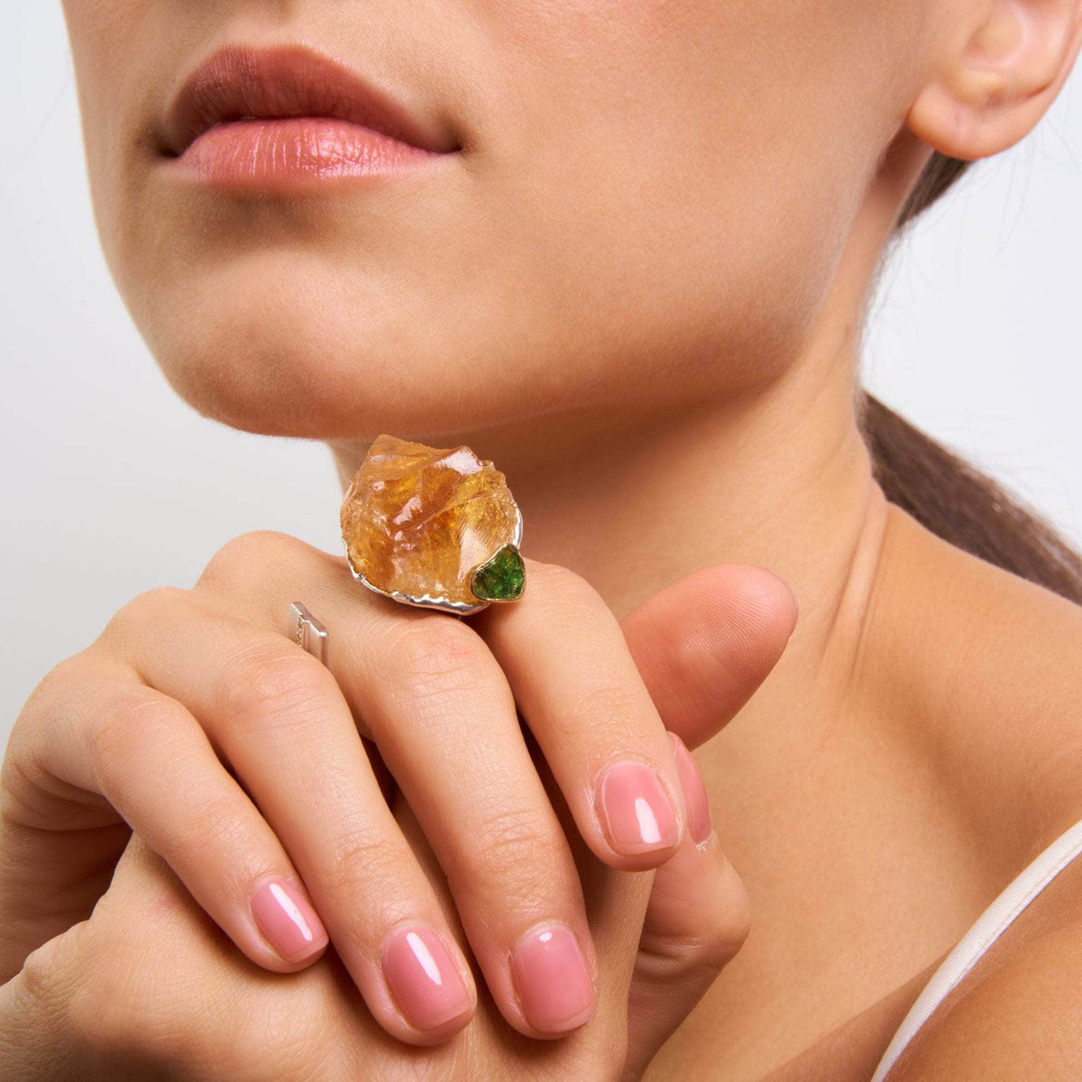 German Kabirski Corie Rough Citrine and Rough Chrome Diopside and Yellow Sapphire Ring