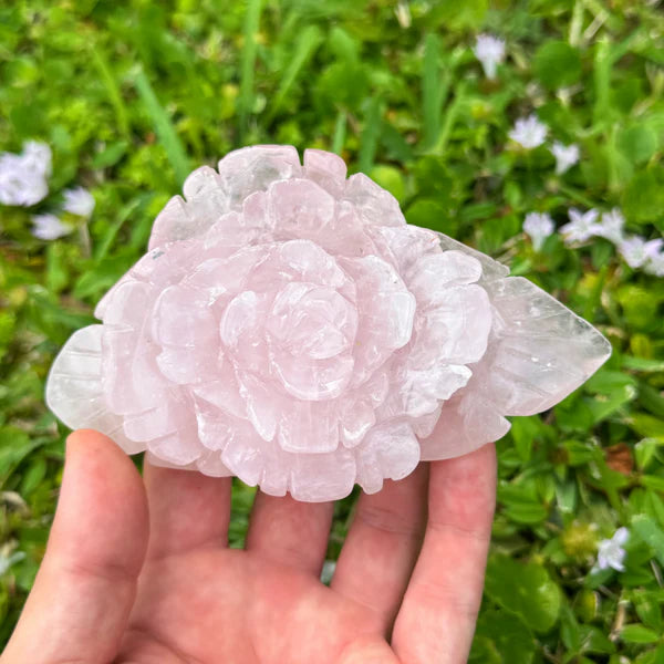 Ruby's Healing Crystals Rose Quartz Rose Carvings