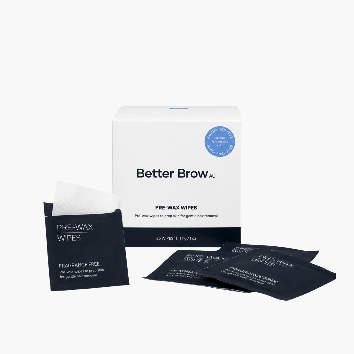Better Brow Pre-Wax Wipes box of 25 – vegan, cruelty-free, gentle on sensitive skin