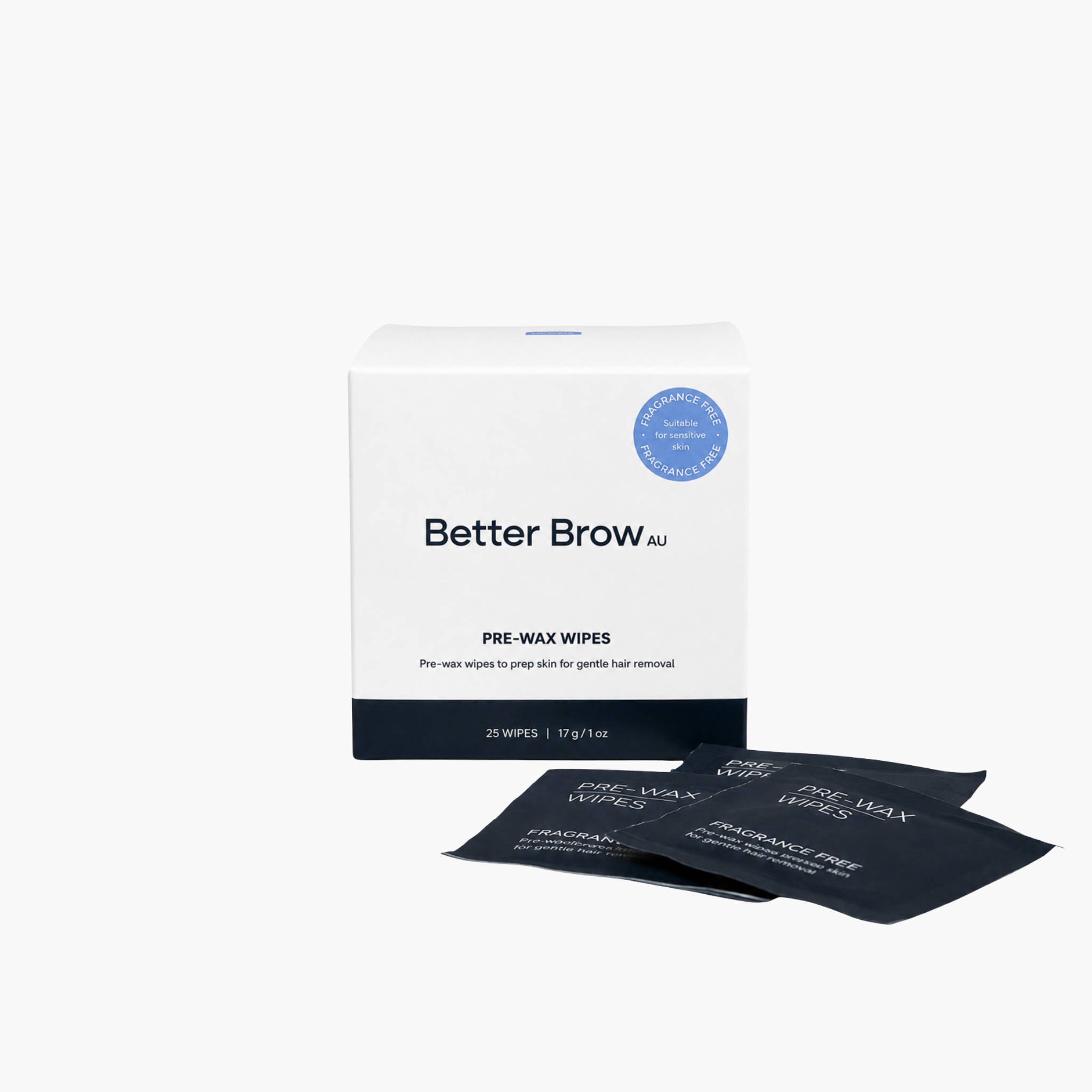 Better Brow Pre-Wax Wipes in use – cleanse and prep skin before at-home brow waxing