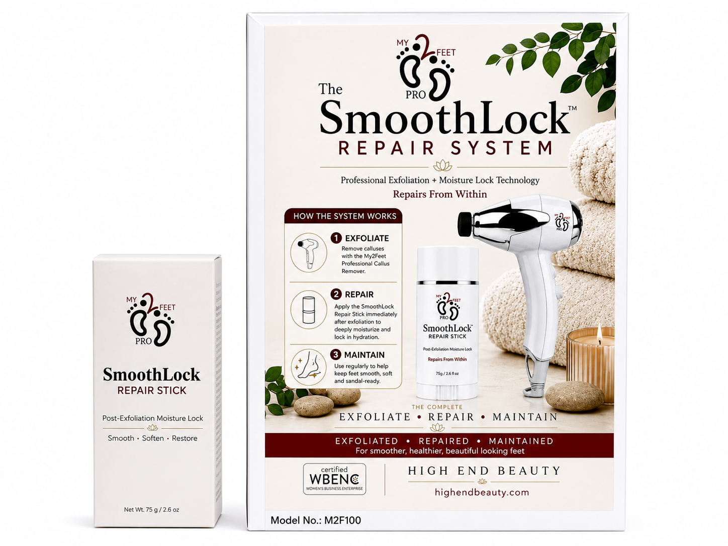 My2Feet SmoothLock Repair System with electric callus remover and SmoothLock repair stick for dry feet, rough heels and post-exfoliation foot care