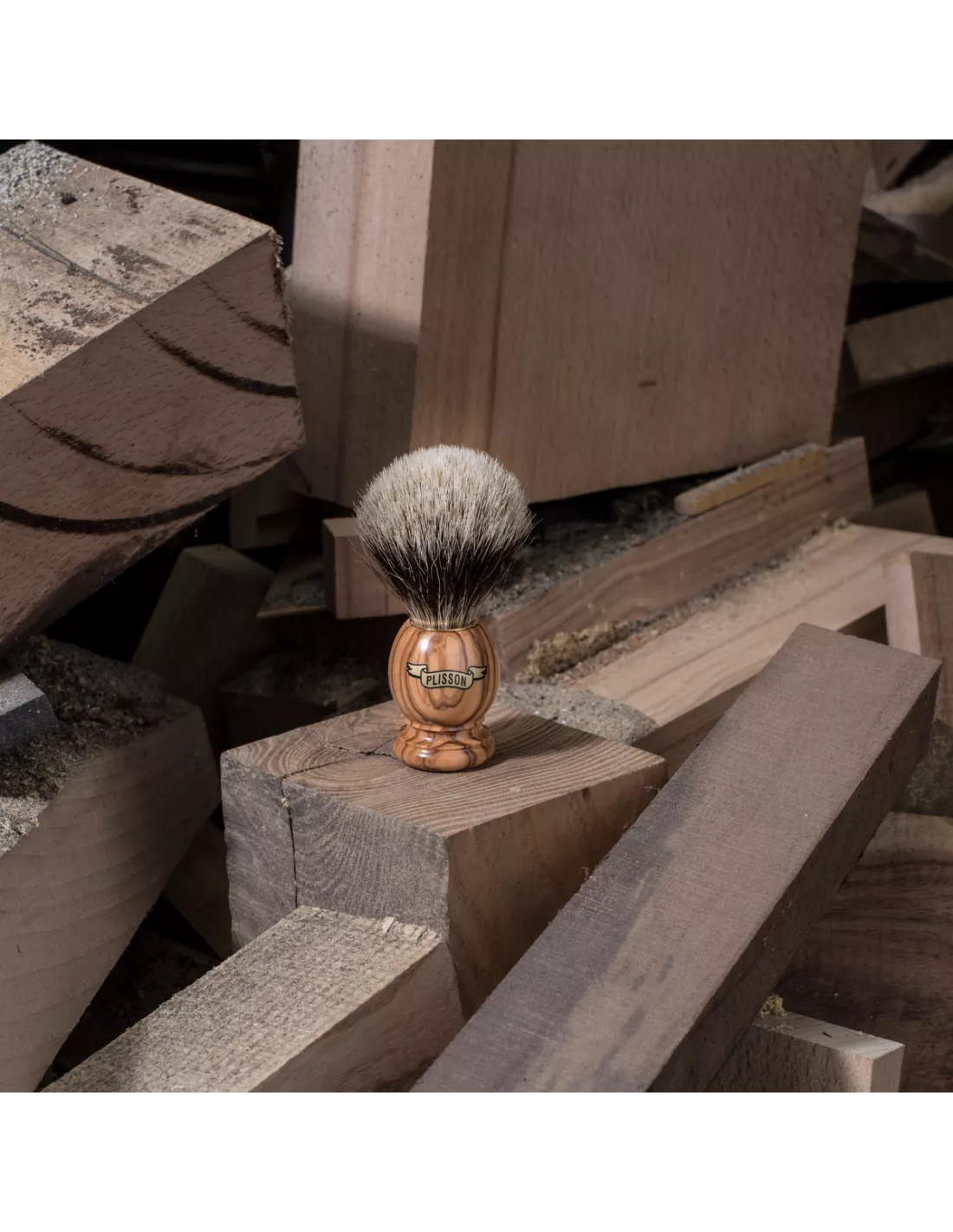 Plisson 1808 High Mountain White Olive Wood Genuine Badger Shaving Brush