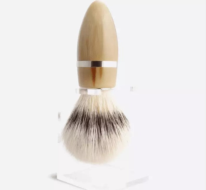 Plisson 1808 White Fibre Shaving Brush in Genuine Horn and its Support