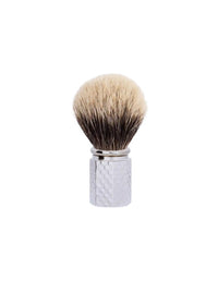 Plisson 1808 Genuine Badger Shaving Brush Octagonal European White - Palladium Finish with tile pattern
